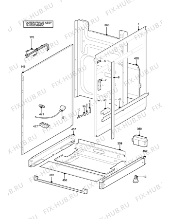 Взрыв-схема плиты (духовки) Zanussi Electrolux ZCG7550BKN - Схема узла H10 Outer Frame